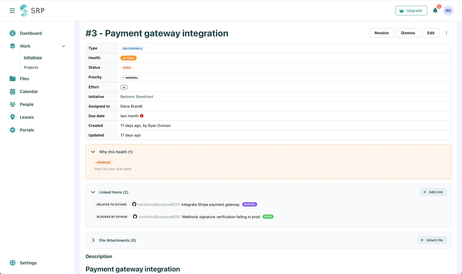 A work item with two linked GitHub items and the health panel